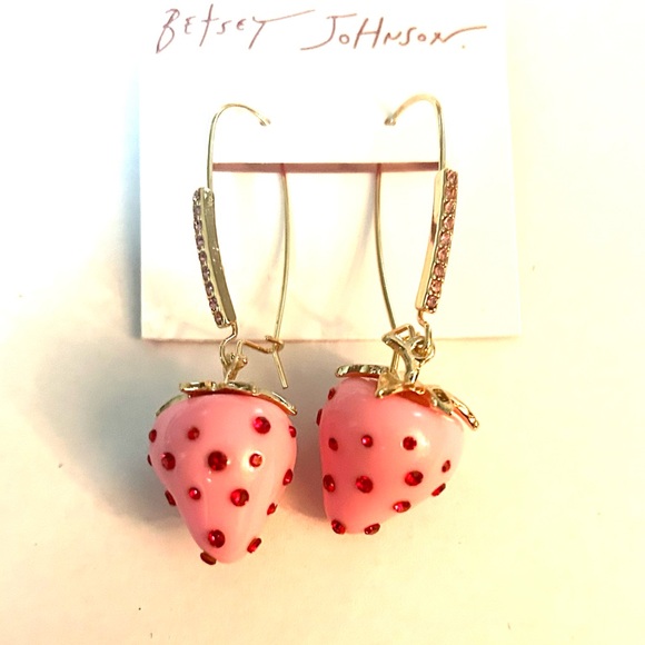 Betsey Johnson Strawberry Drop Dangle Earrings Pink - Picture 2 of 2